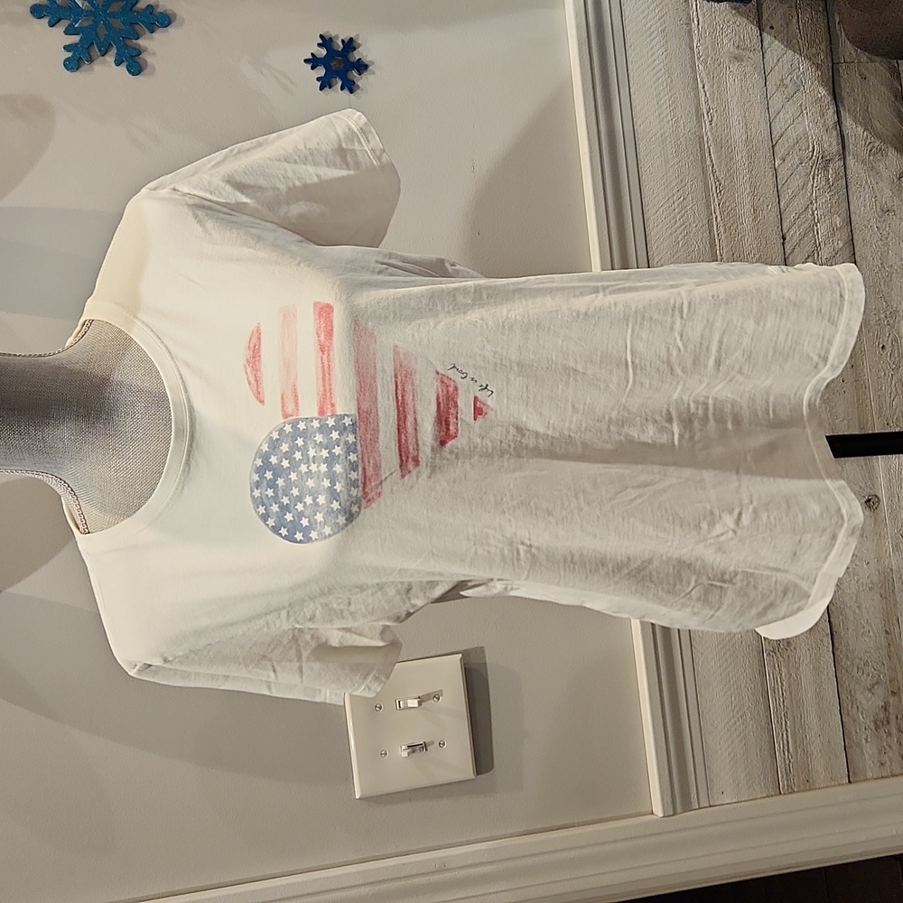 Life Is Good White Tee with American Flag Heart